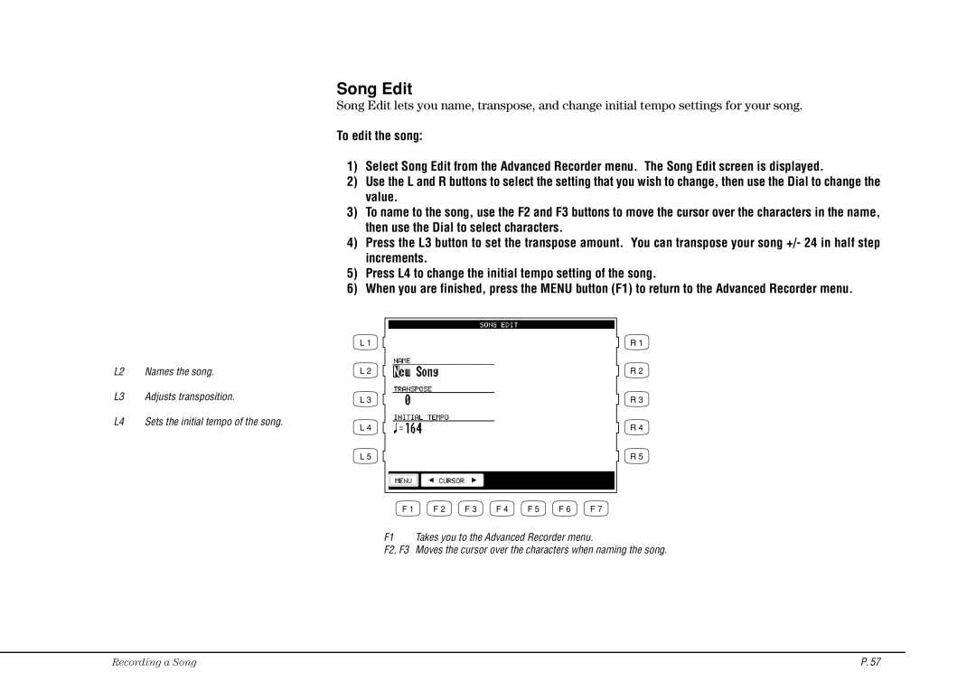 Kawai CP115 manual Song Edit 