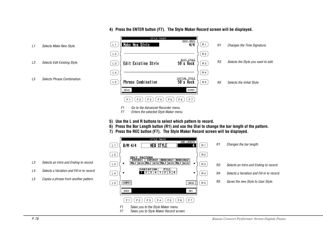 Kawai CP115 manual Selects the Initial Style 