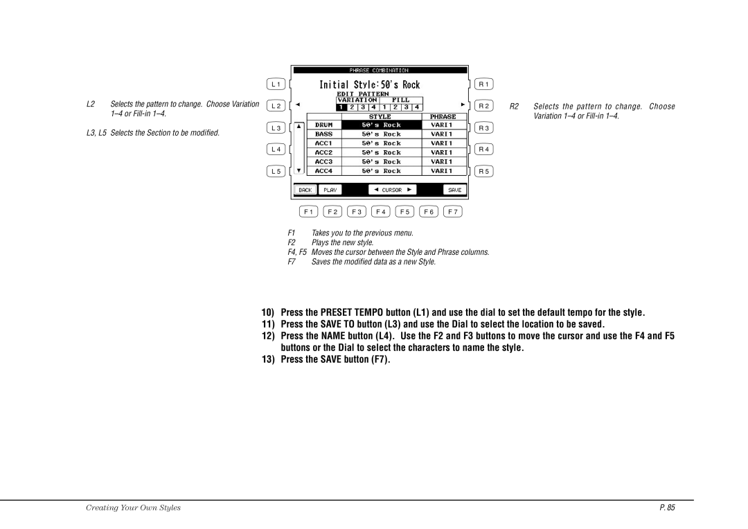 Kawai CP115 manual Selects the pattern to change. Choose Variation 