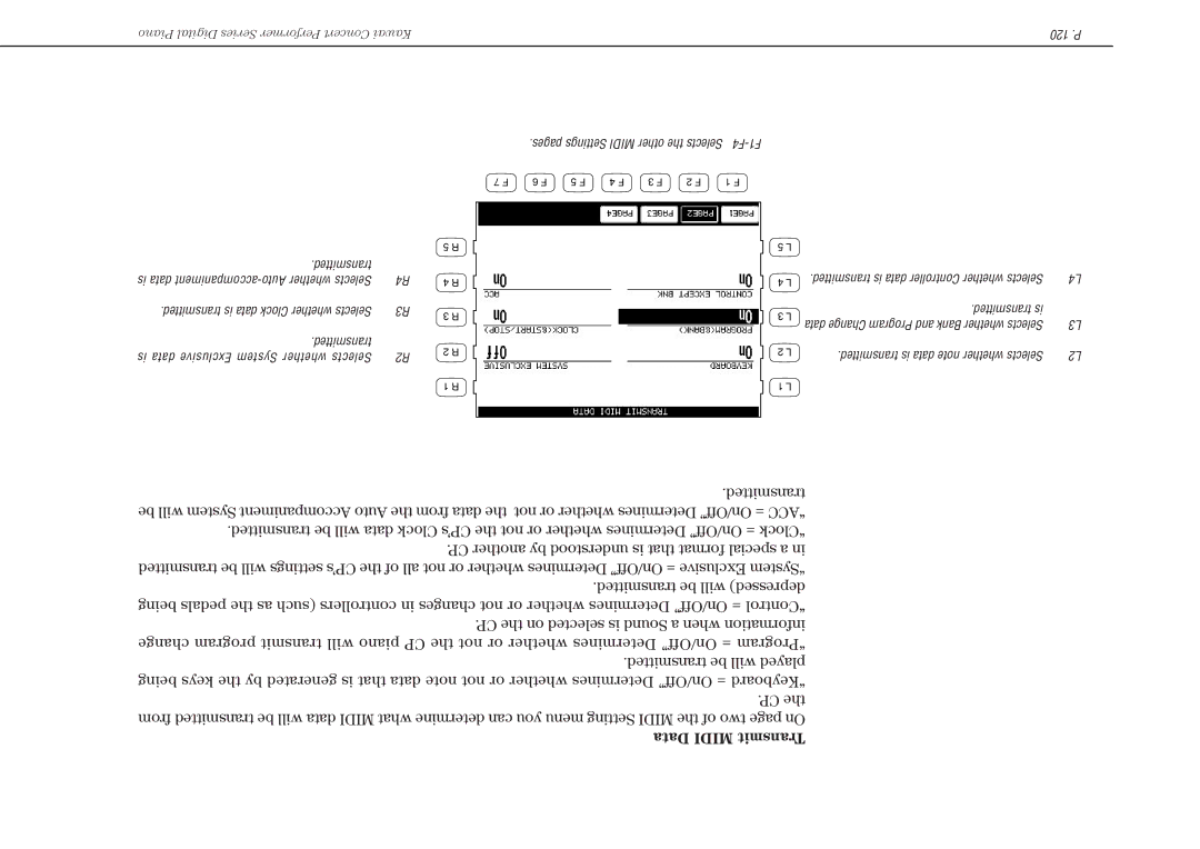 Kawai CP117 manual Transmitted Is data Exclusive System whether Selects 120 .P, Transmitted is 