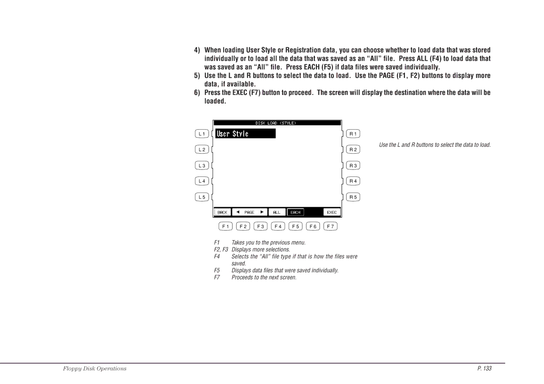 Kawai CP117 manual Use the L and R buttons to select the data to load 