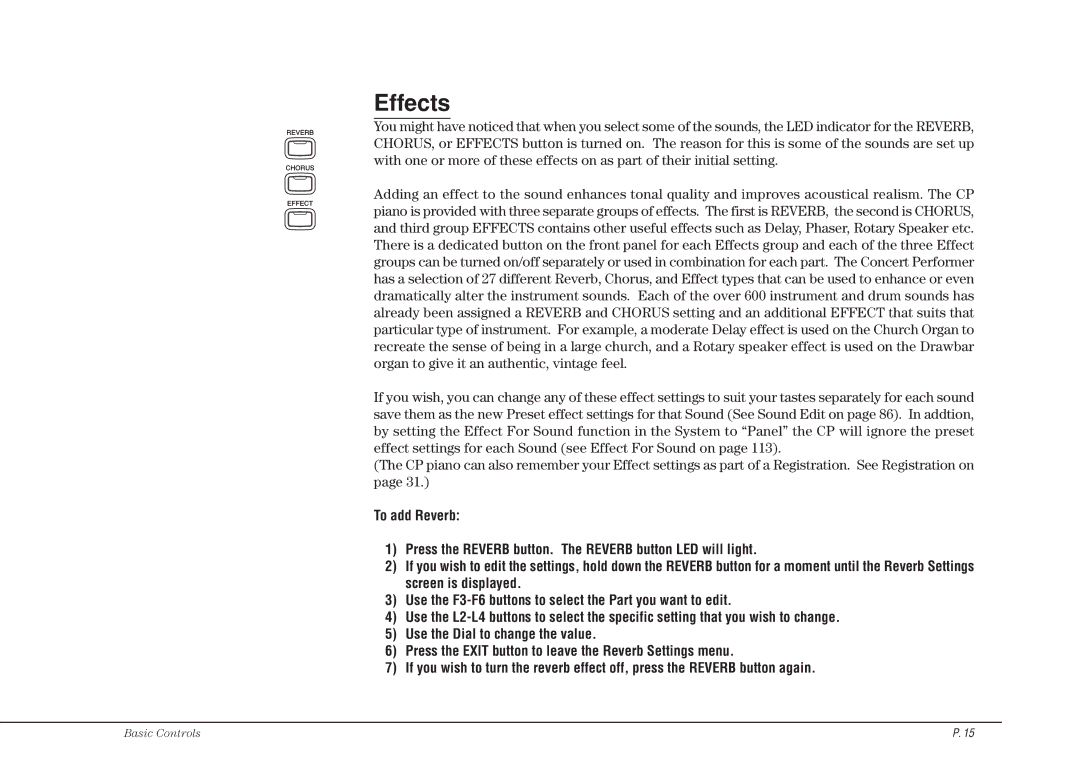 Kawai CP117 manual Effects 