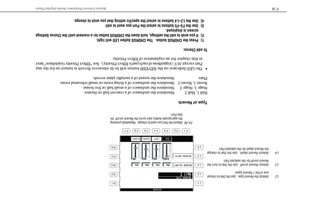 Kawai CP117 manual Displayed is screen, Reverb of Type, Part that 