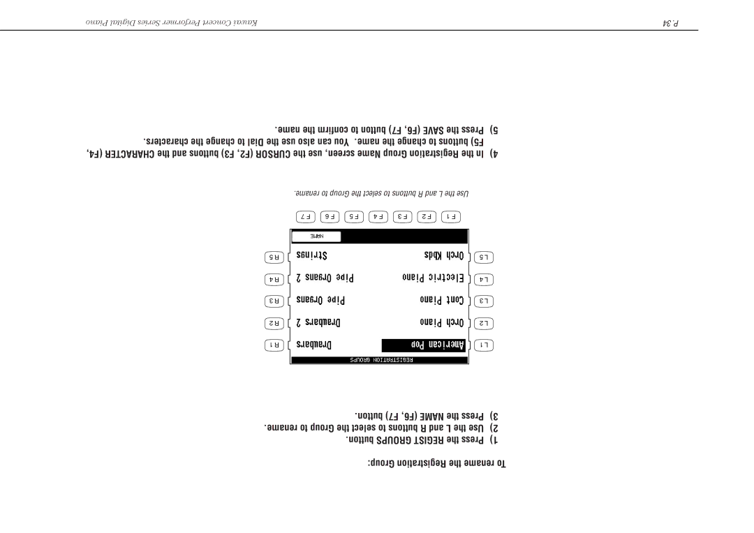 Kawai CP117 manual Button F7 F6, Name the Press 