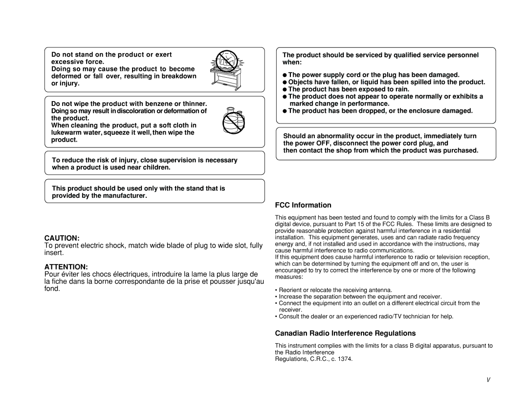 Kawai CP117 manual FCC Information 