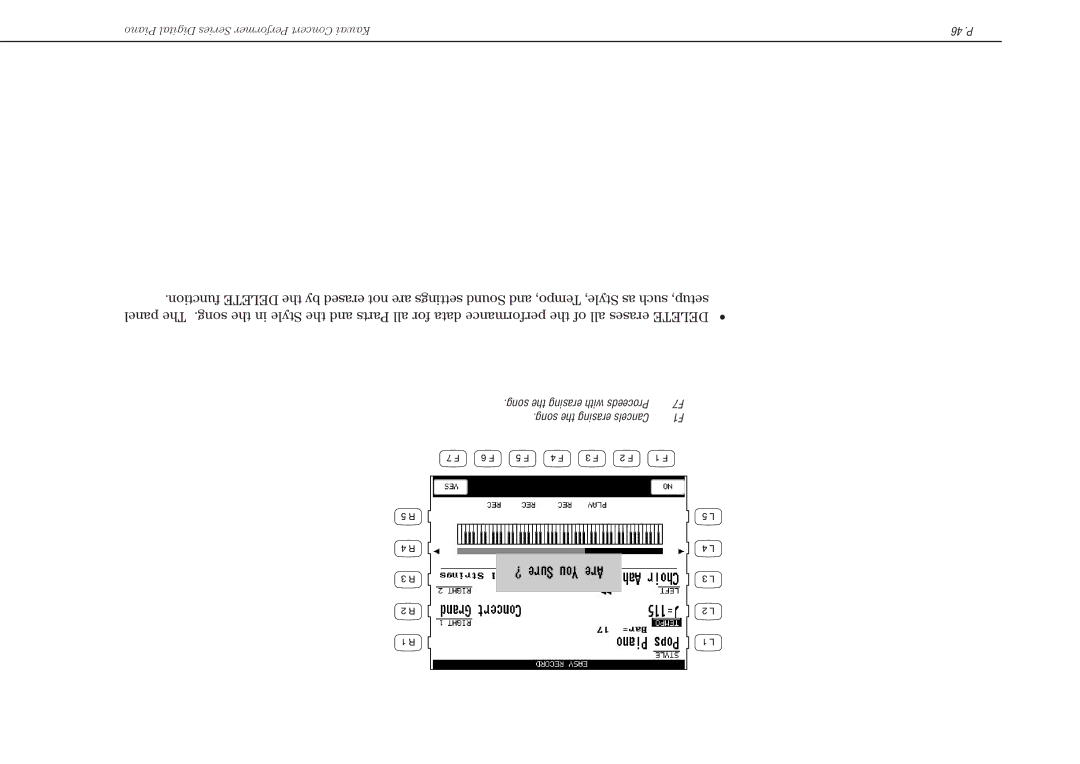 Kawai CP117 manual Song the erasing with Proceeds Song the erasing Cancels 