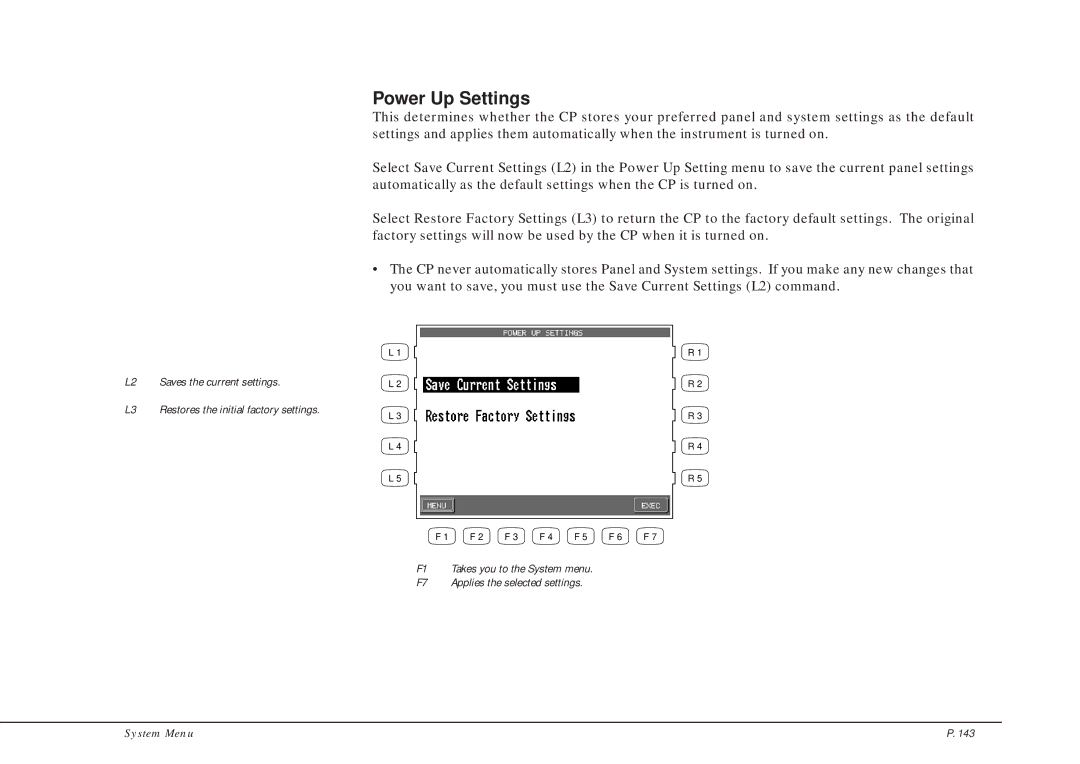 Kawai CP205/CP185 manual Power Up Settings 