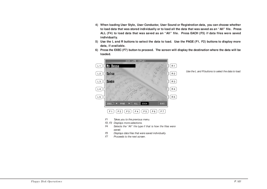Kawai CP205/CP185 manual Use the L and R buttons to select the data to load 