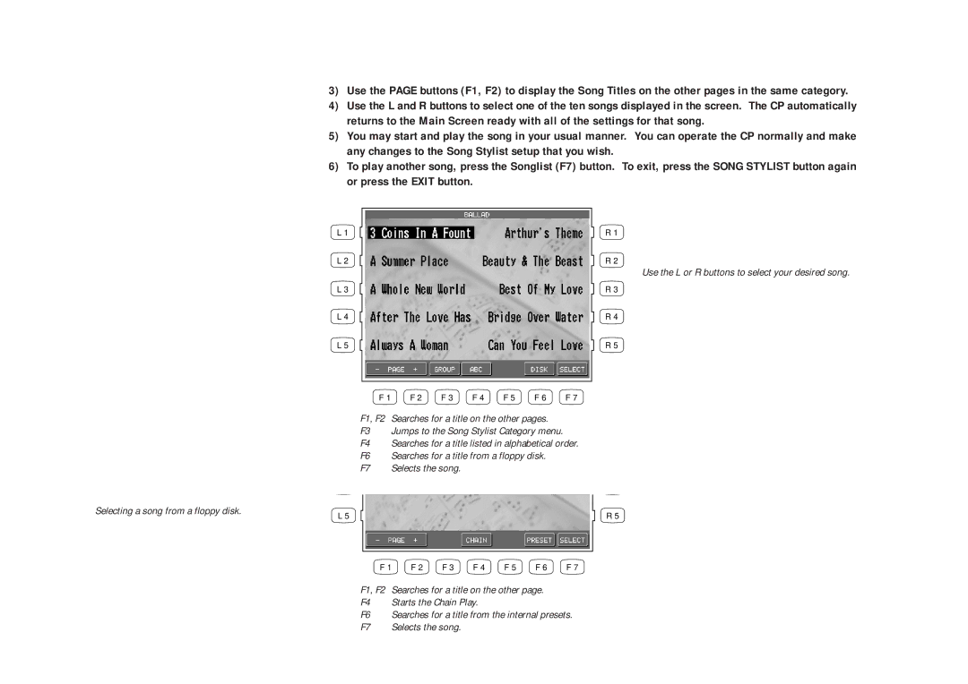 Kawai CP205/CP185 manual Selecting a song from a floppy disk 