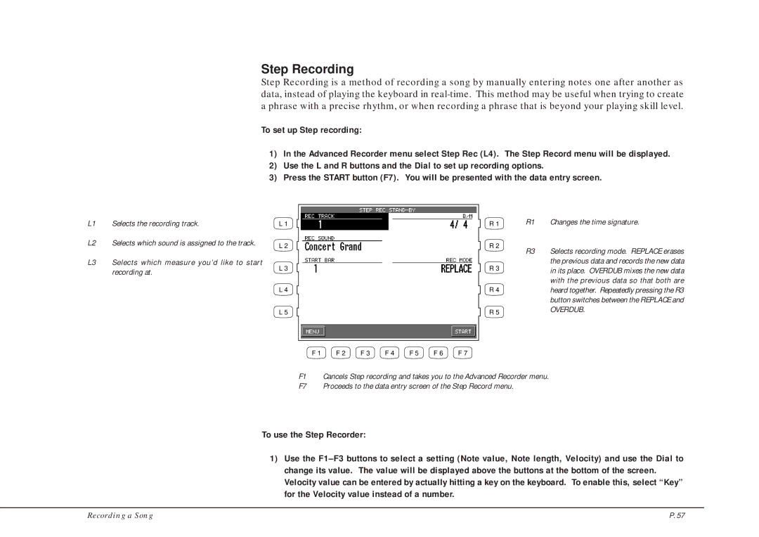 Kawai CP205/CP185 manual Step Recording 