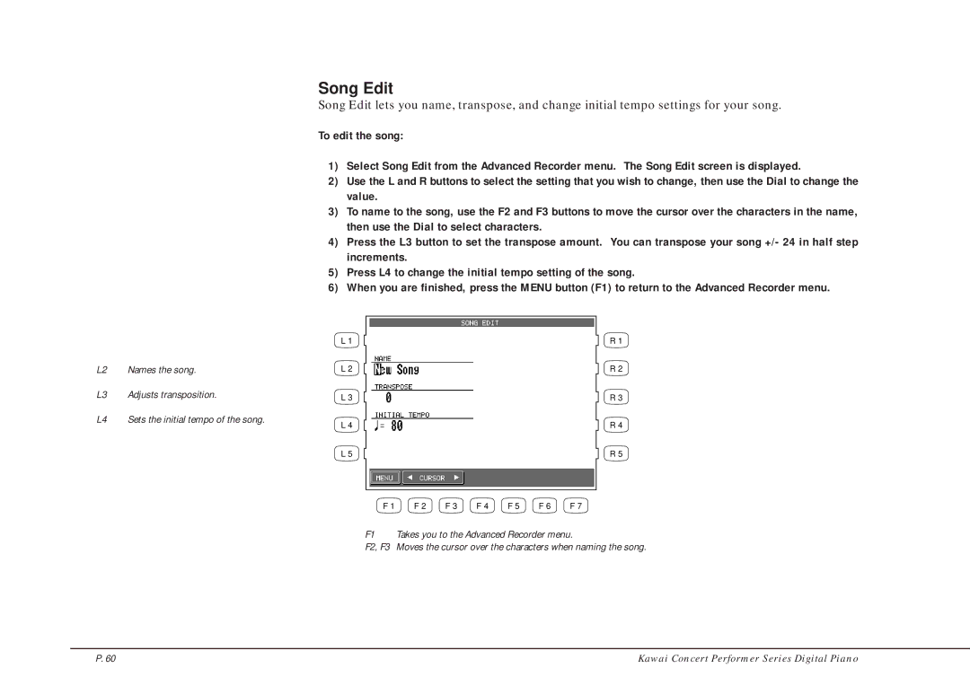 Kawai CP205/CP185 manual Song Edit 