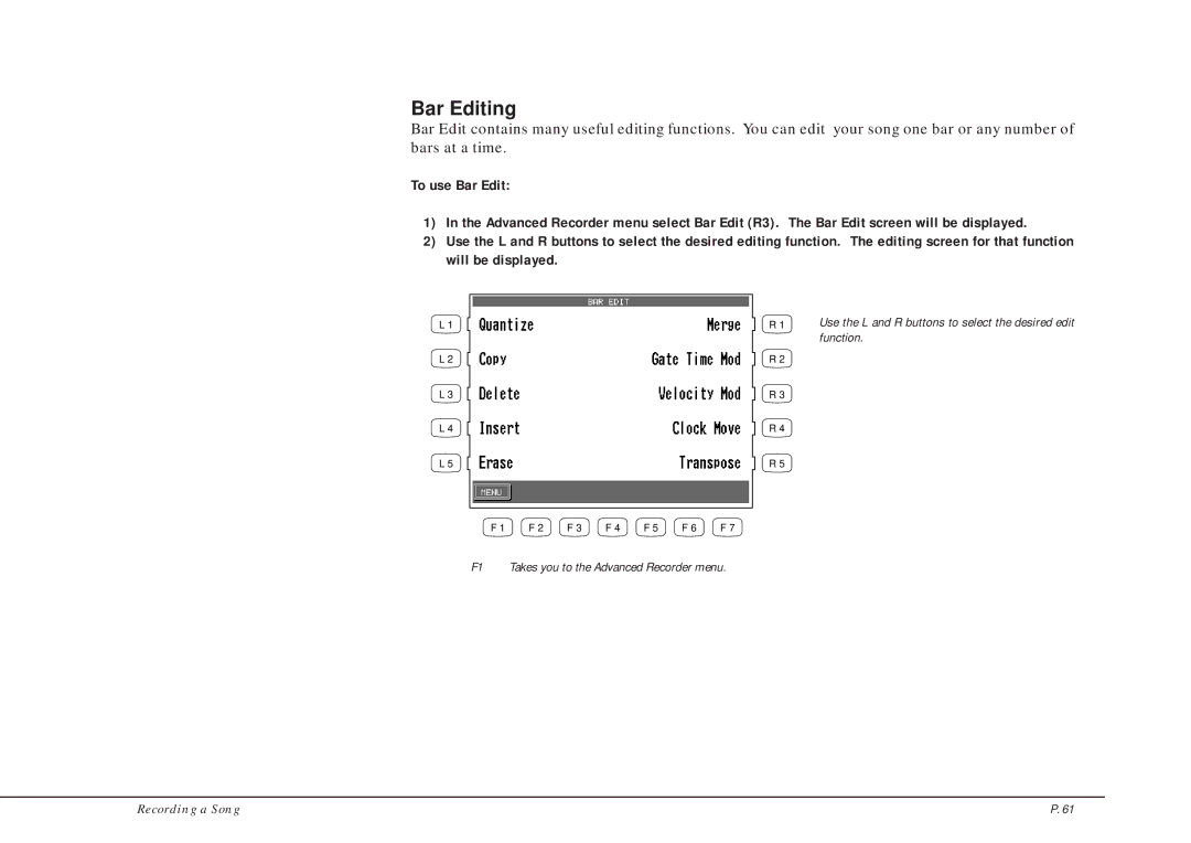 Kawai CP205/CP185 manual Bar Editing 