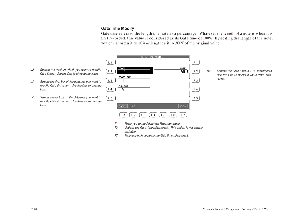 Kawai CP205/CP185 manual Gate Time Modify 