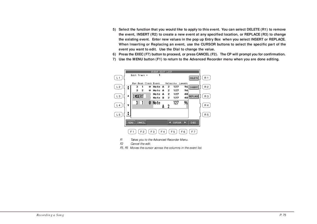 Kawai CP205/CP185 manual Takes you to the Advanced Recorder Menu 