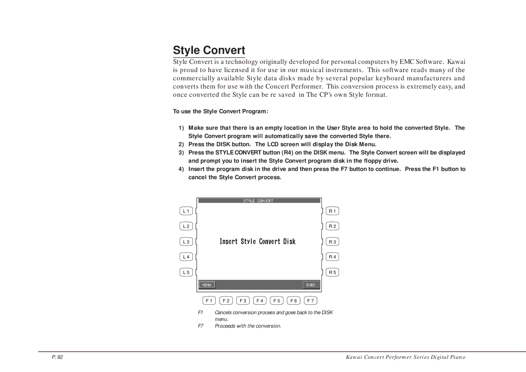 Kawai CP205/CP185 manual To use the Style Convert Program 