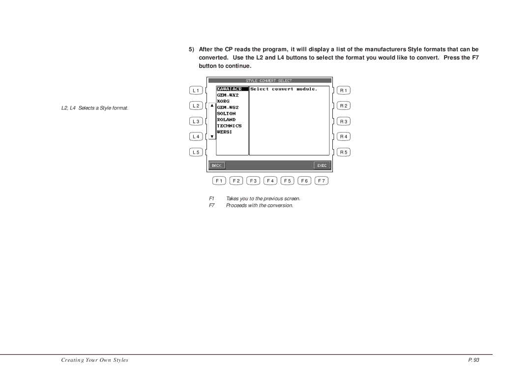 Kawai CP205/CP185 manual L2, L4 Selects a Style format 