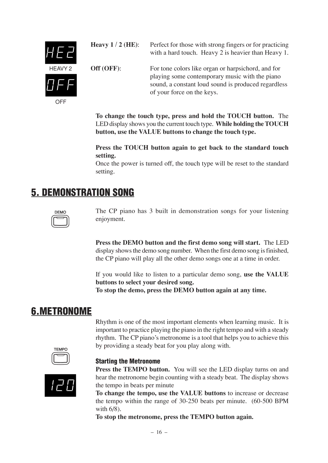 Kawai CP67 manual Demonstration Song, Starting the Metronome 