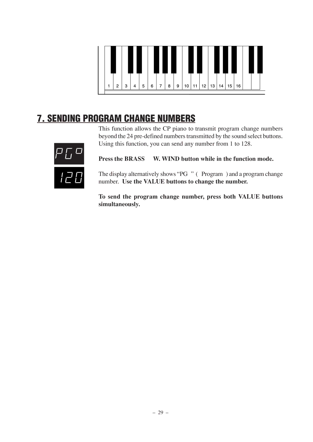 Kawai CP67 manual Sending Program Change Numbers 