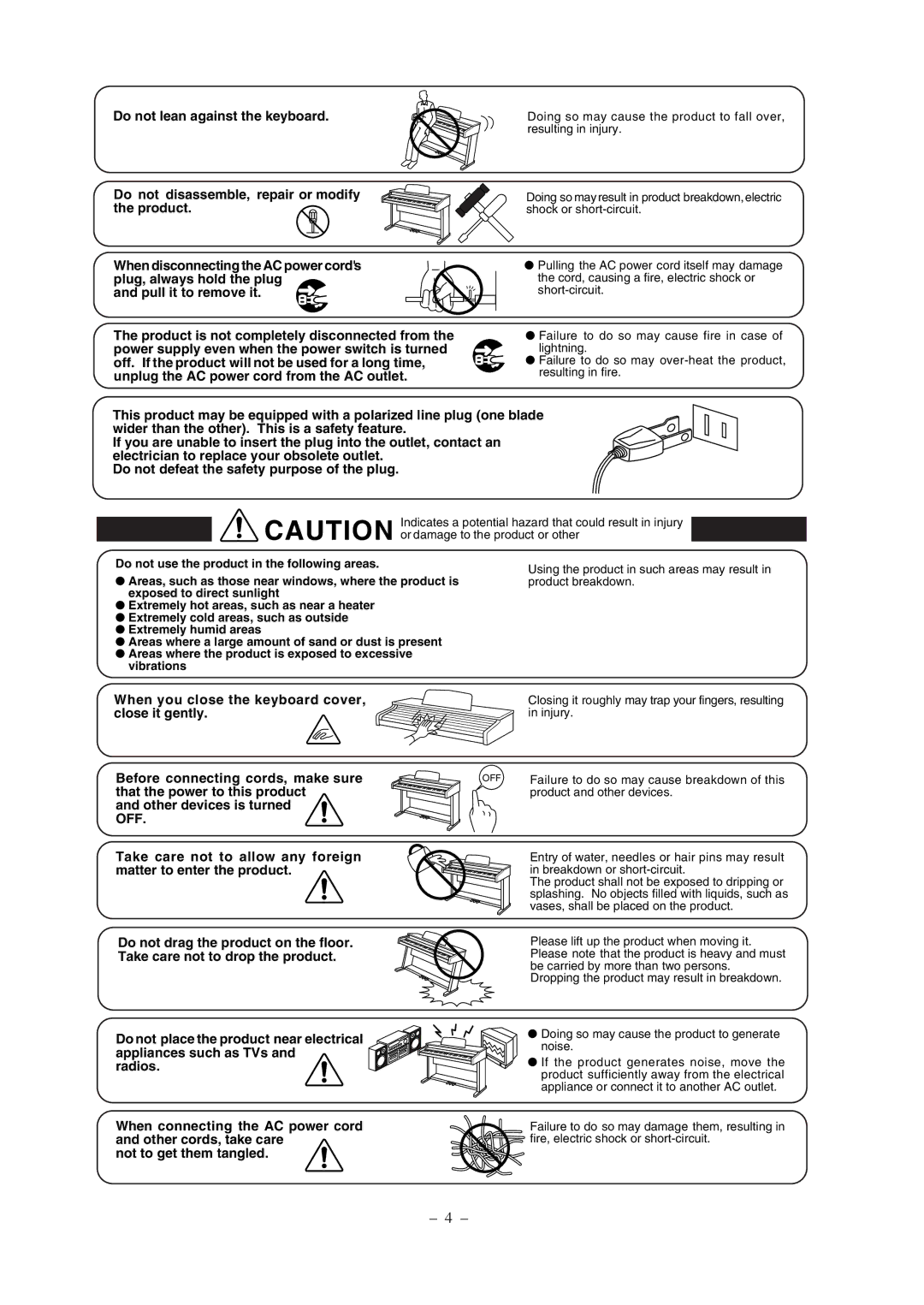 Kawai CP67 manual Indicates a potential hazard that could result in injury 