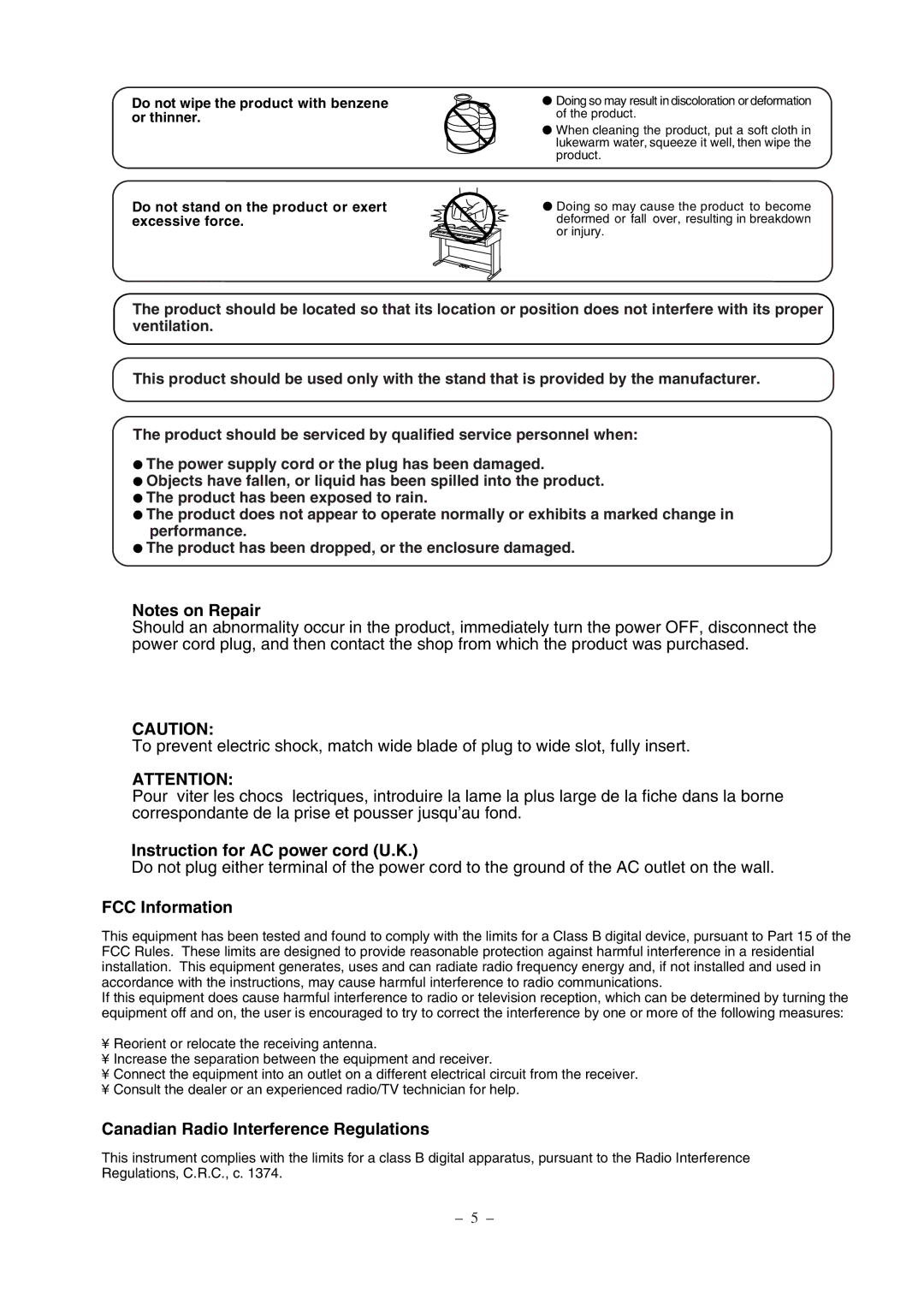 Kawai CP67 manual Instruction for AC power cord U.K 