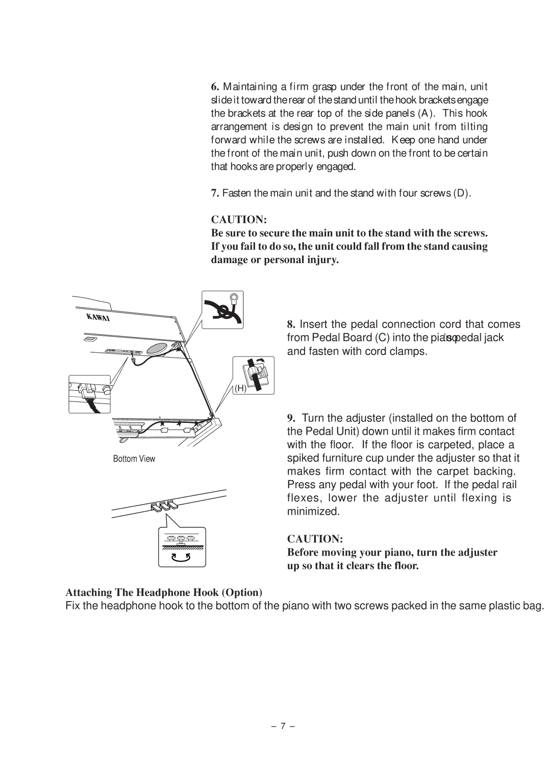 Kawai CP67 manual Bottom View 