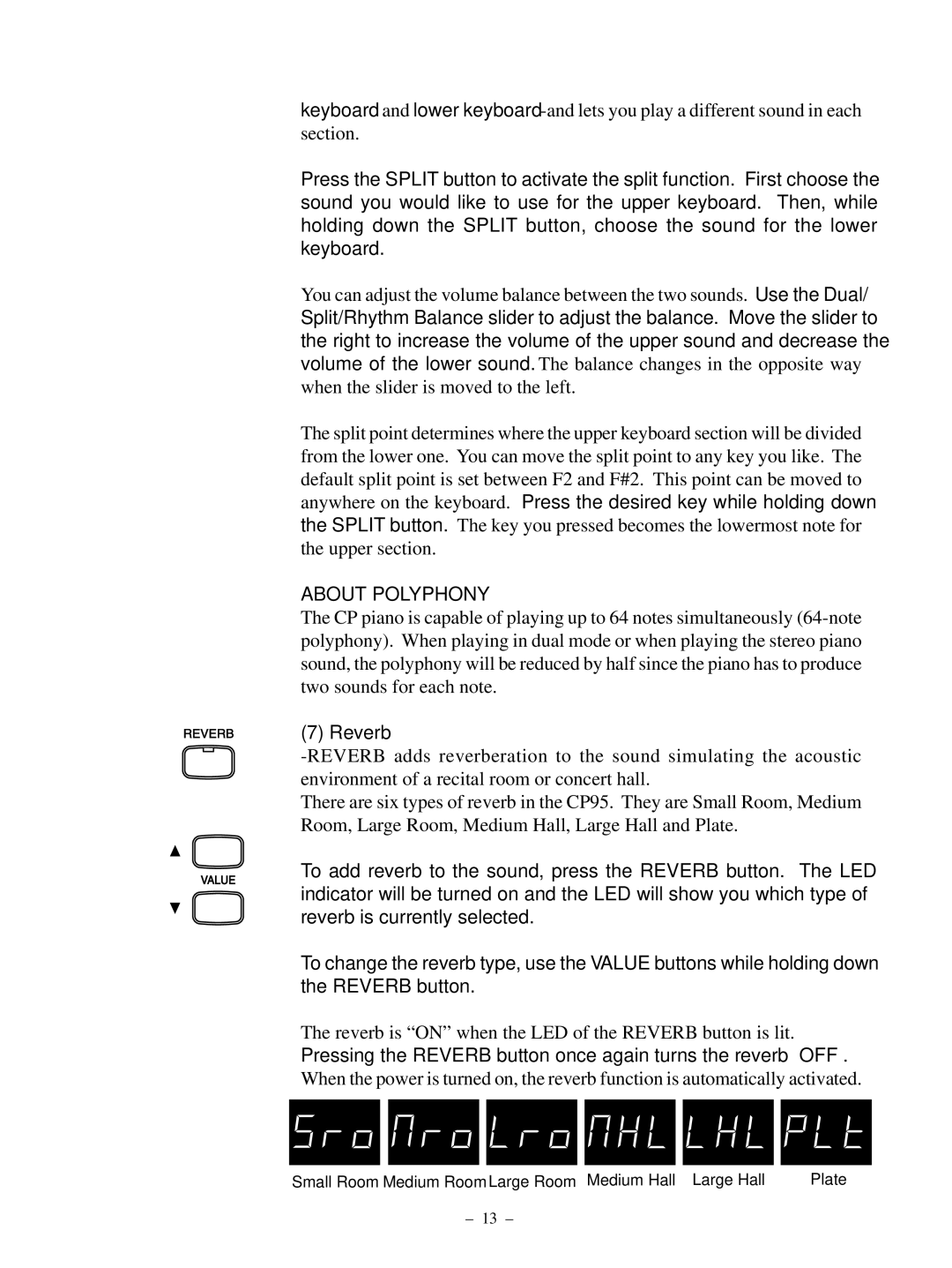 Kawai CP95 manual About Polyphony, Reverb 