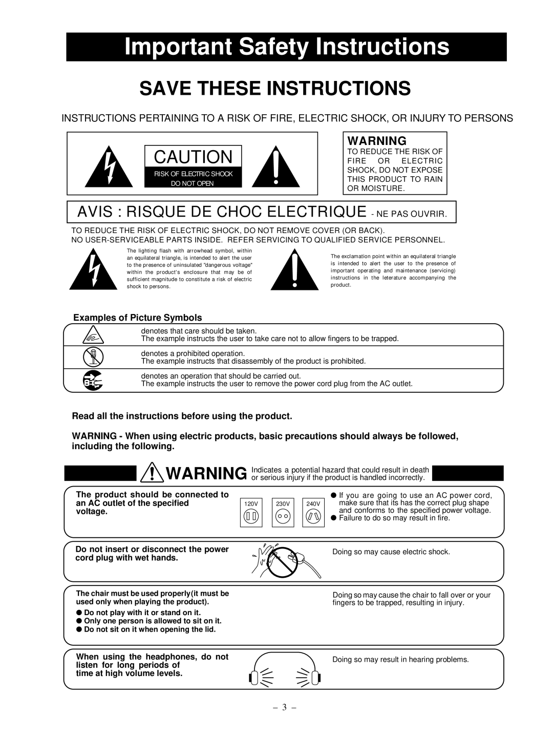 Kawai CP95 manual Important Safety Instructions 