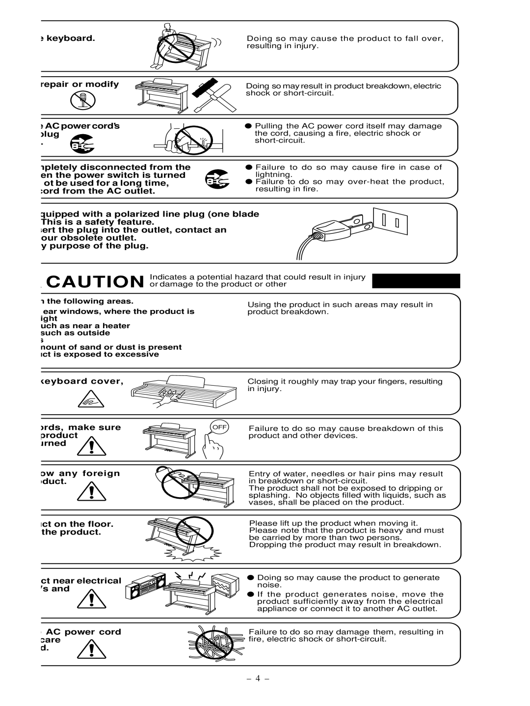 Kawai CP95 manual Indicates a potential hazard that could result in injury 