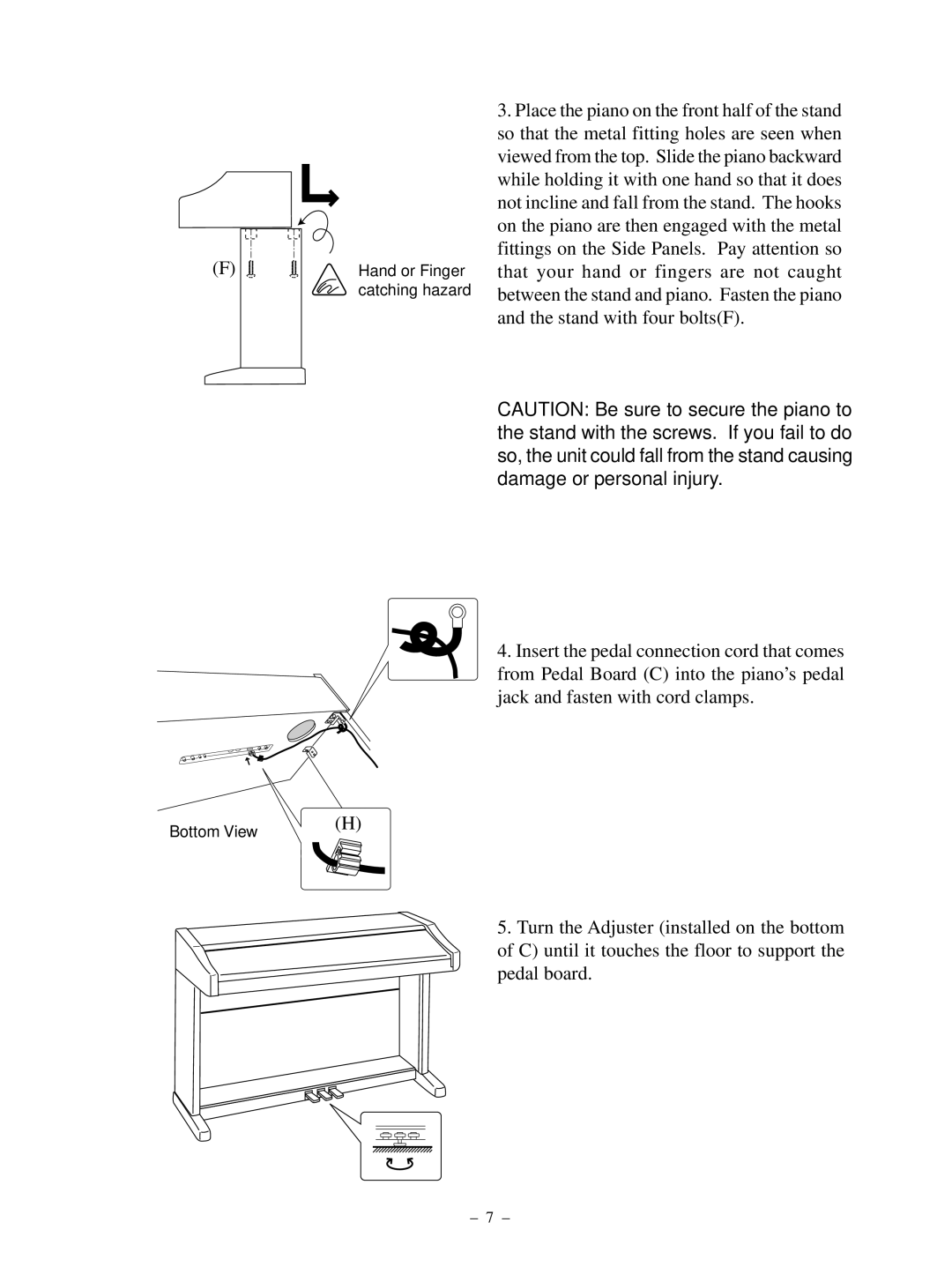 Kawai CP95 manual Hand or Finger catching hazard 