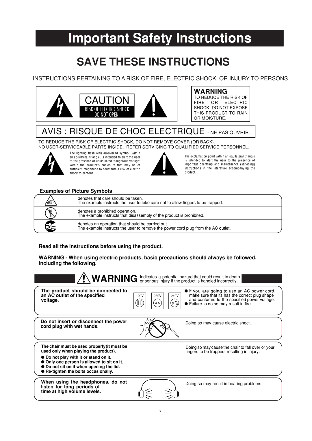 Kawai DP100 manual Important Safety Instructions 