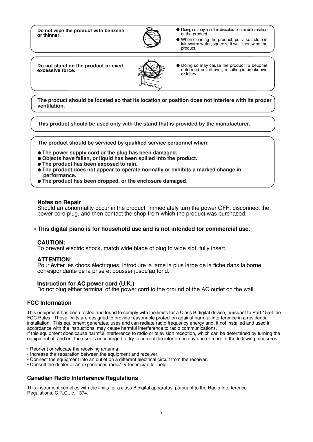 Kawai DP100 manual Instruction for AC power cord U.K 