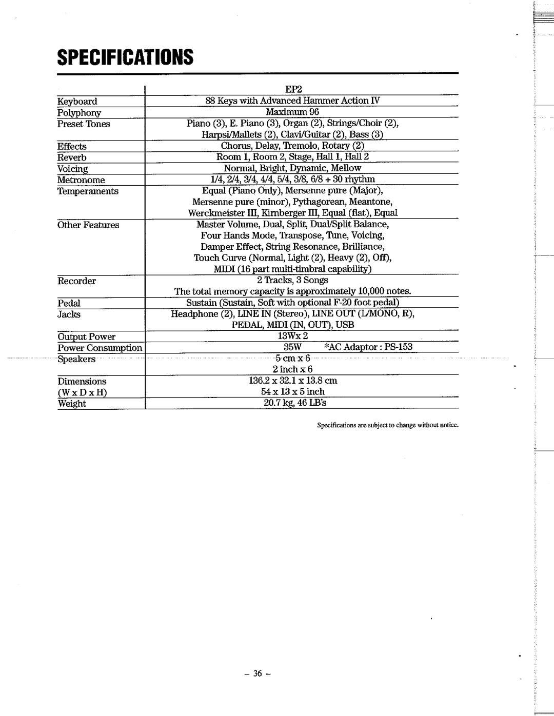 Kawai EP2 manual 