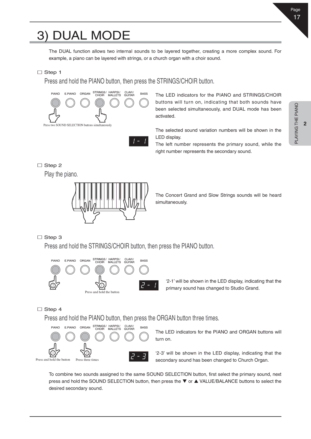 Kawai EP3 manual Dual Mode, Play the piano 