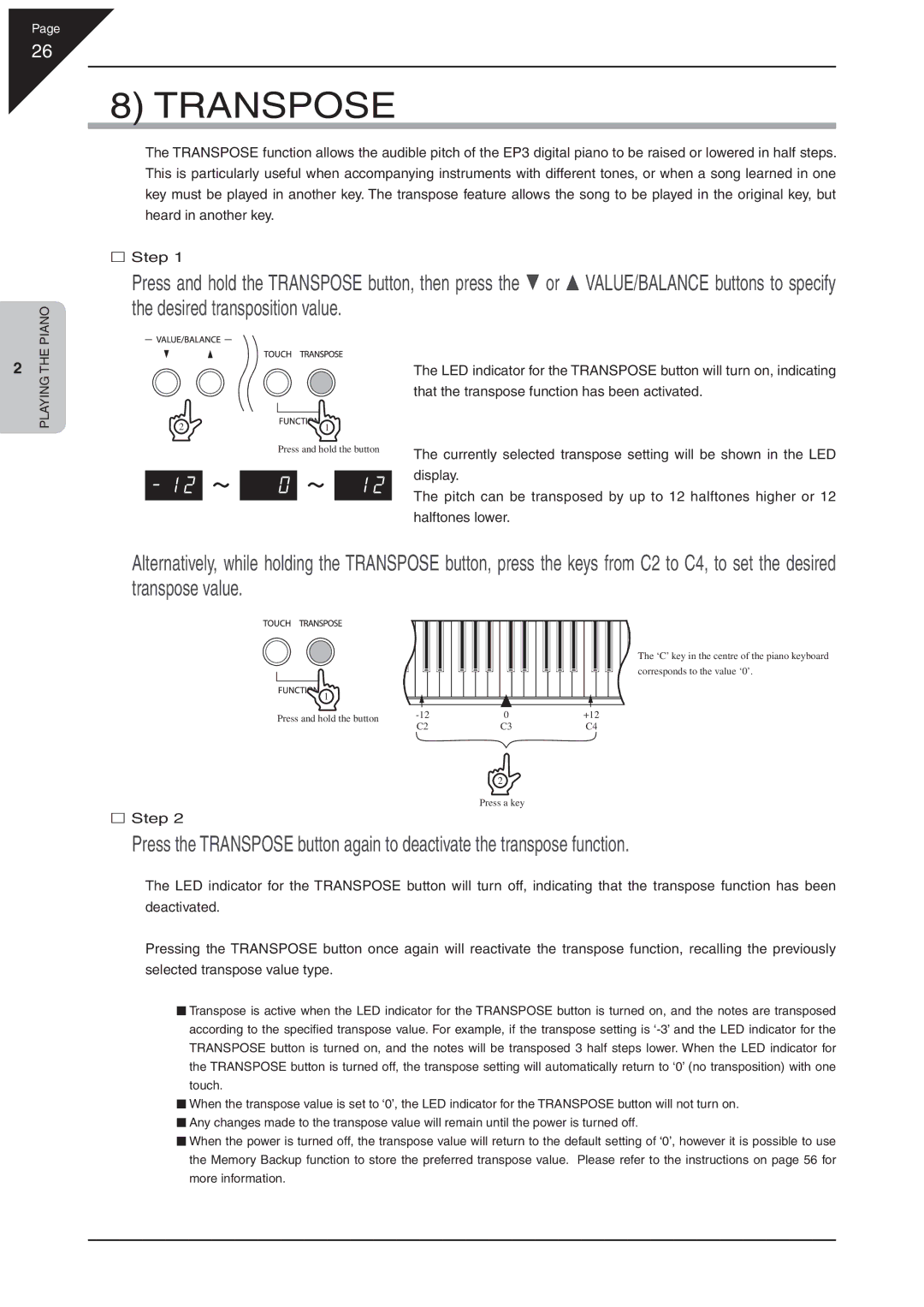 Kawai EP3 manual Transpose 