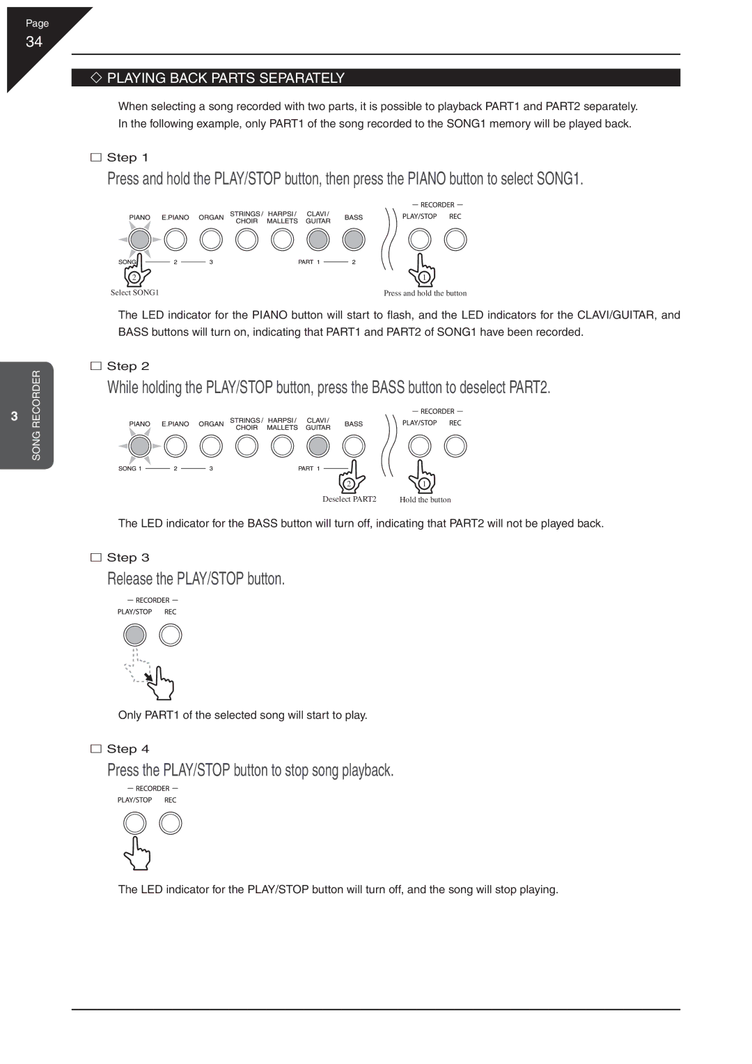 Kawai EP3 manual Playing Back Parts Separately 