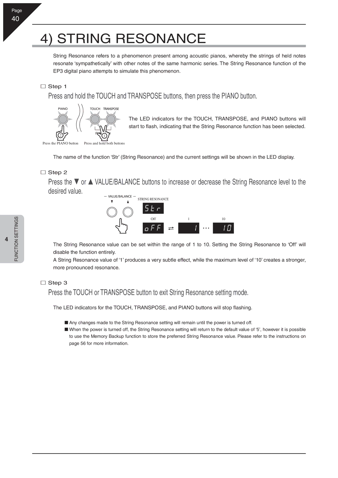 Kawai EP3 manual String Resonance 