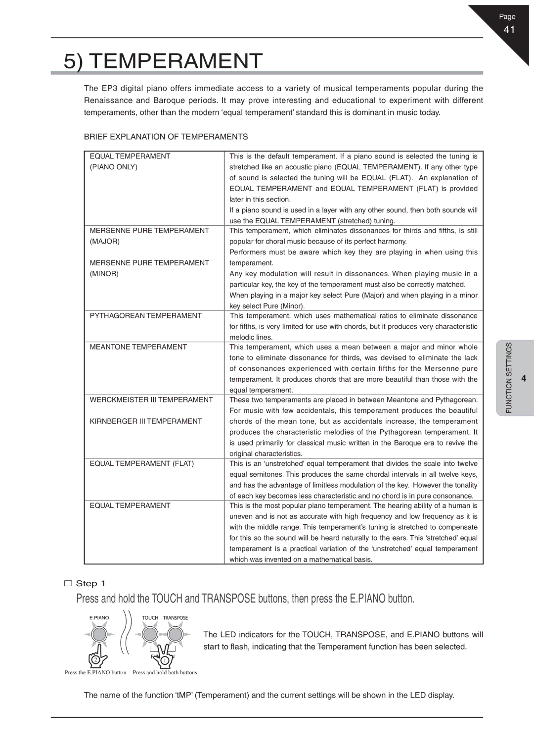 Kawai EP3 manual Brief Explanation of Temperaments 