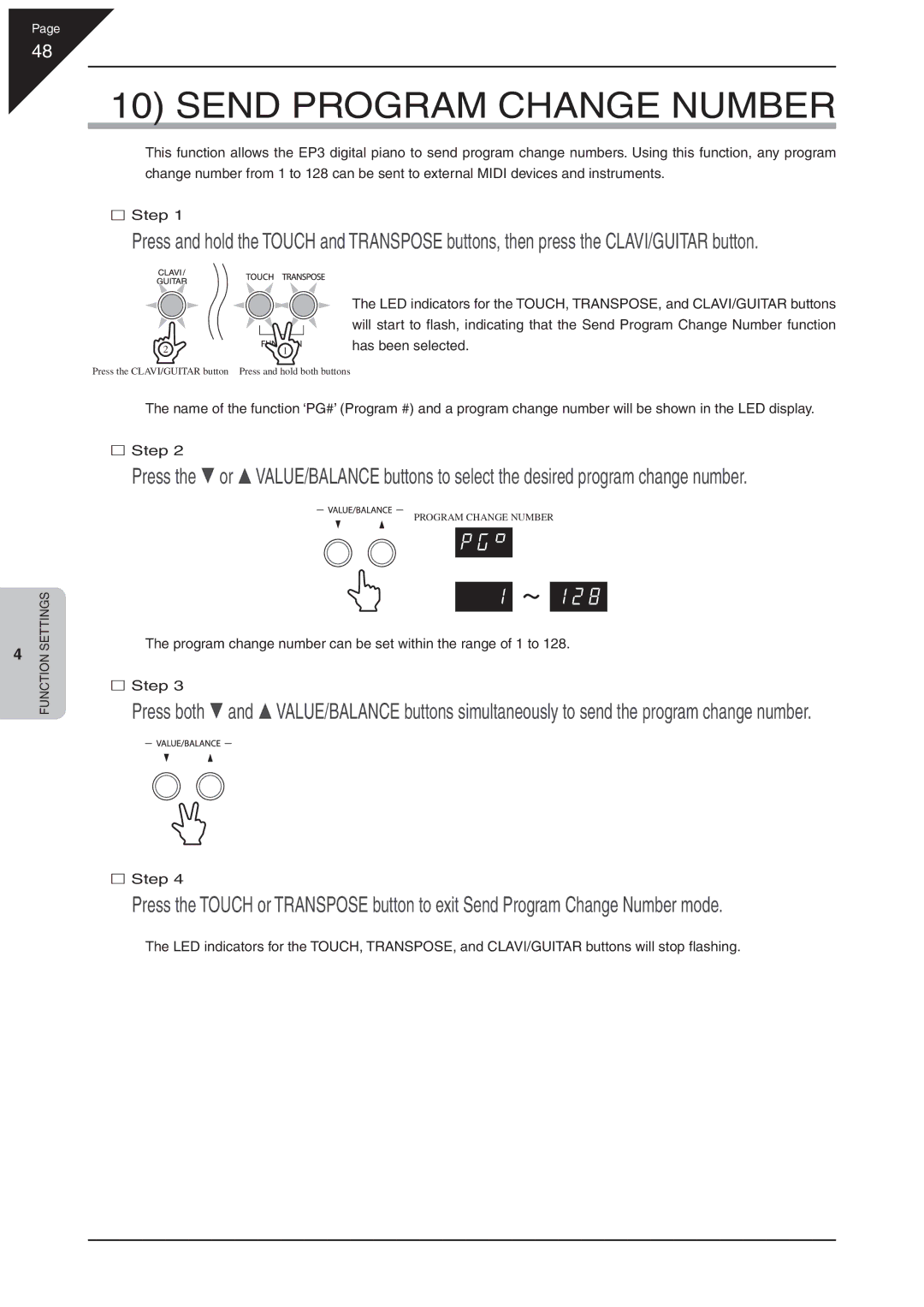 Kawai EP3 manual Send Program Change Number 