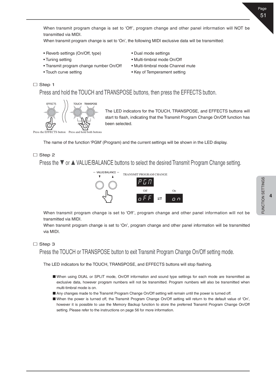 Kawai EP3 manual Touch curve setting Key of Temperament setting Step 