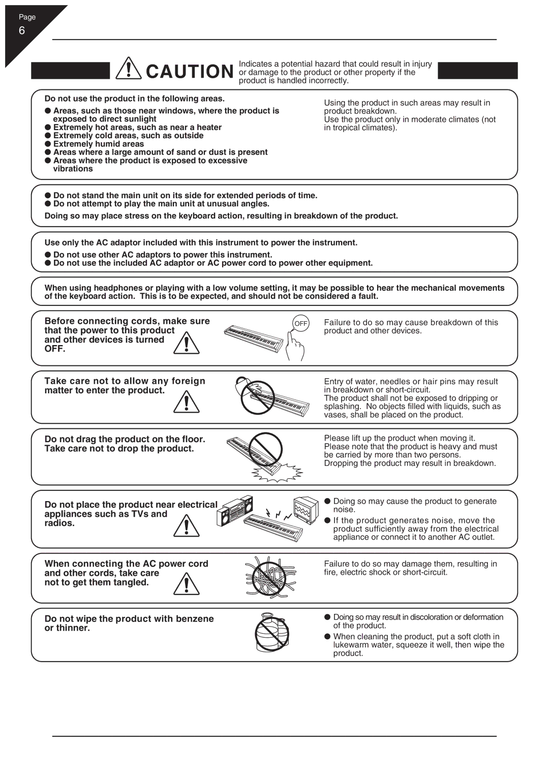 Kawai EP3 manual Product is handled incorrectly 