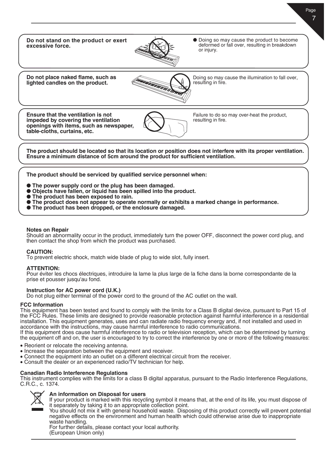 Kawai EP3 manual Instruction for AC power cord U.K 