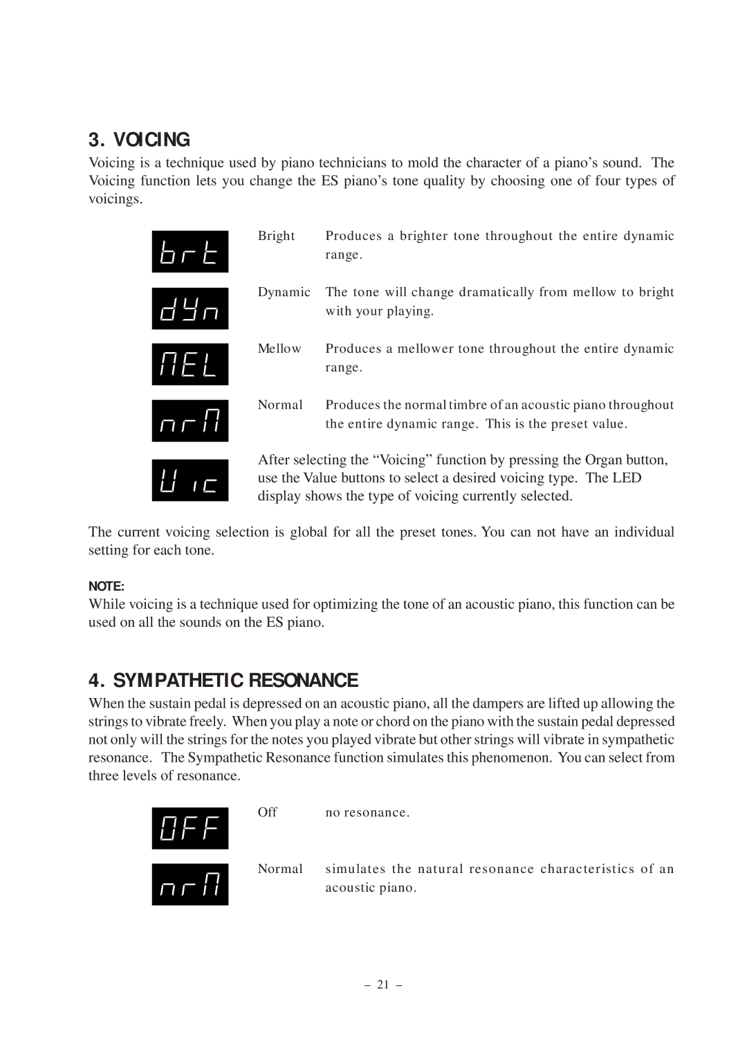 Kawai ES3, ES5 manual Voicing, Sympathetic Resonance 