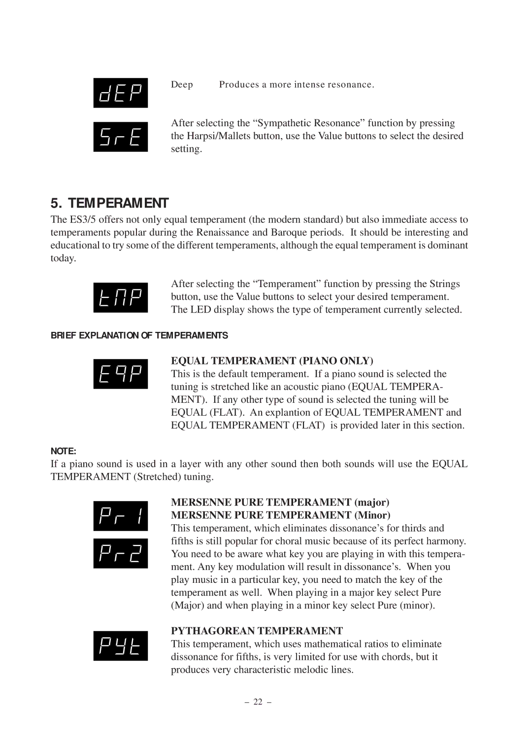 Kawai ES5, ES3 manual Brief Explanation of Temperaments 