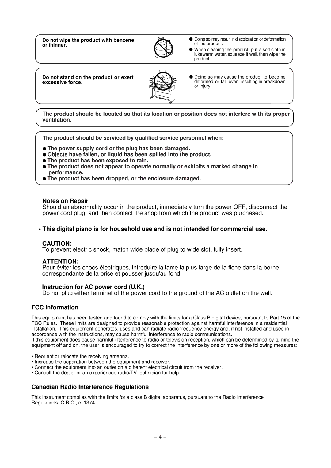 Kawai ES5, ES3 manual Instruction for AC power cord U.K 