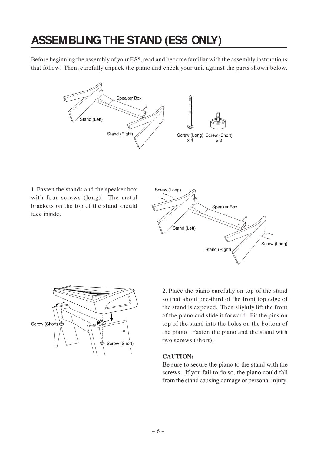 Kawai ES3 manual Assembling the Stand ES5 only 