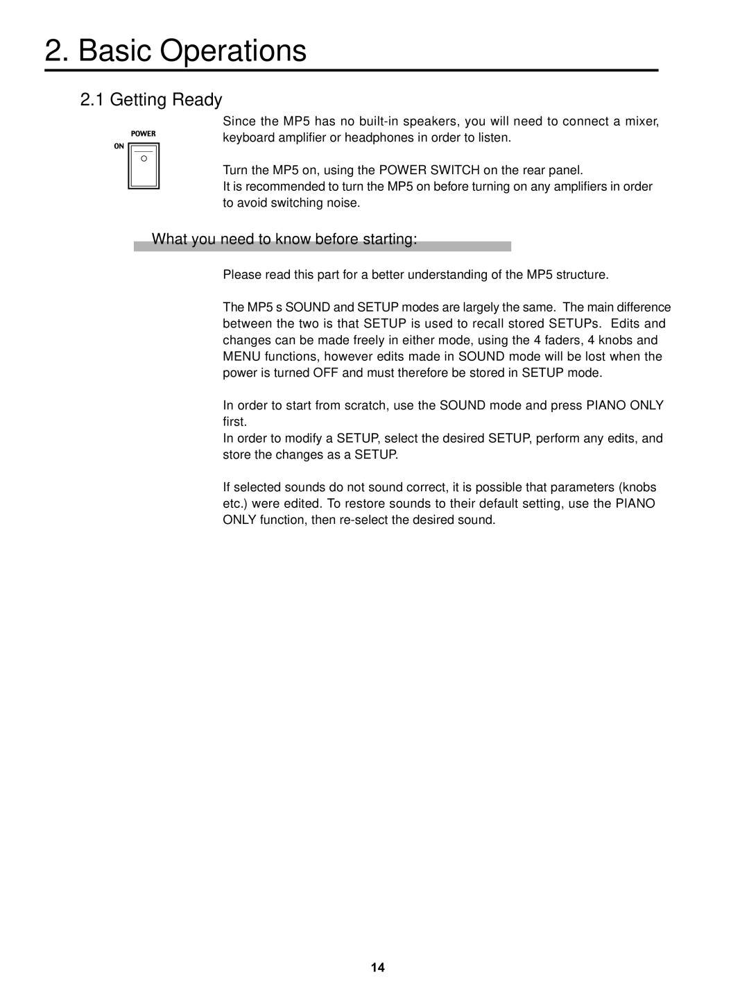 Kawai MP5 manual Getting Ready, What you need to know before starting 