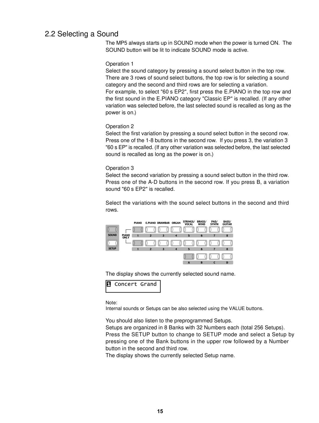 Kawai MP5 manual Selecting a Sound 