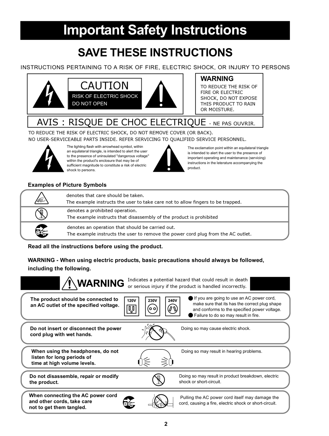 Kawai MP5 manual Important Safety Instructions 