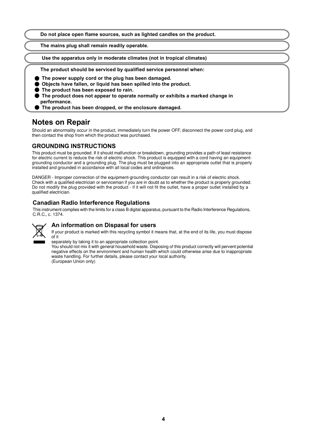 Kawai MP5 manual Grounding Instructions 