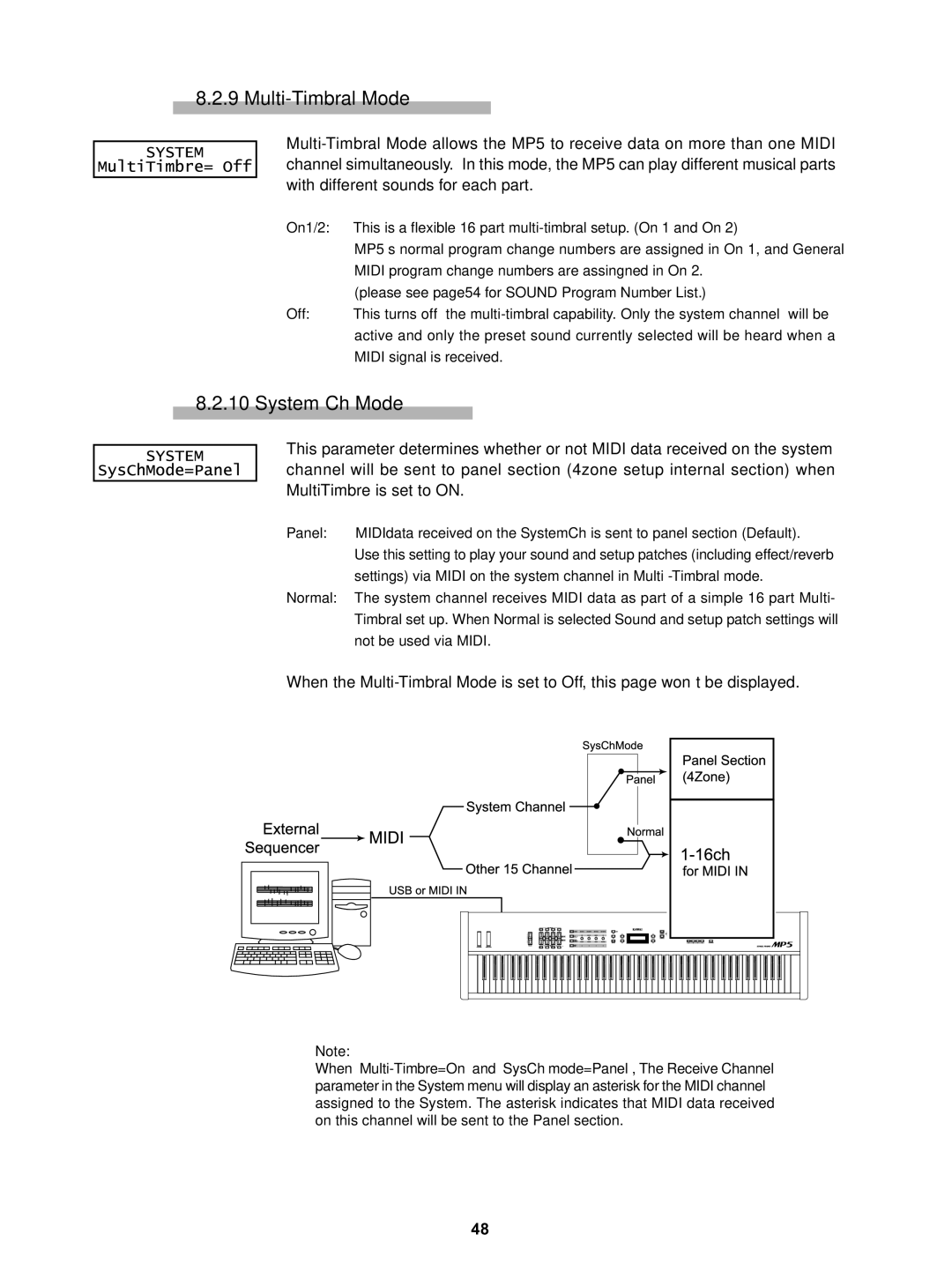 Kawai MP5 manual Multi-Timbral Mode, System Ch Mode 